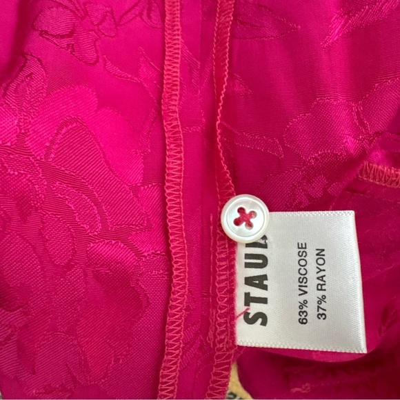 STAUD XS Alyssa Damask Tonal Floral Pocket Front Button Up Shirt in Peony - Picture 8 of 11